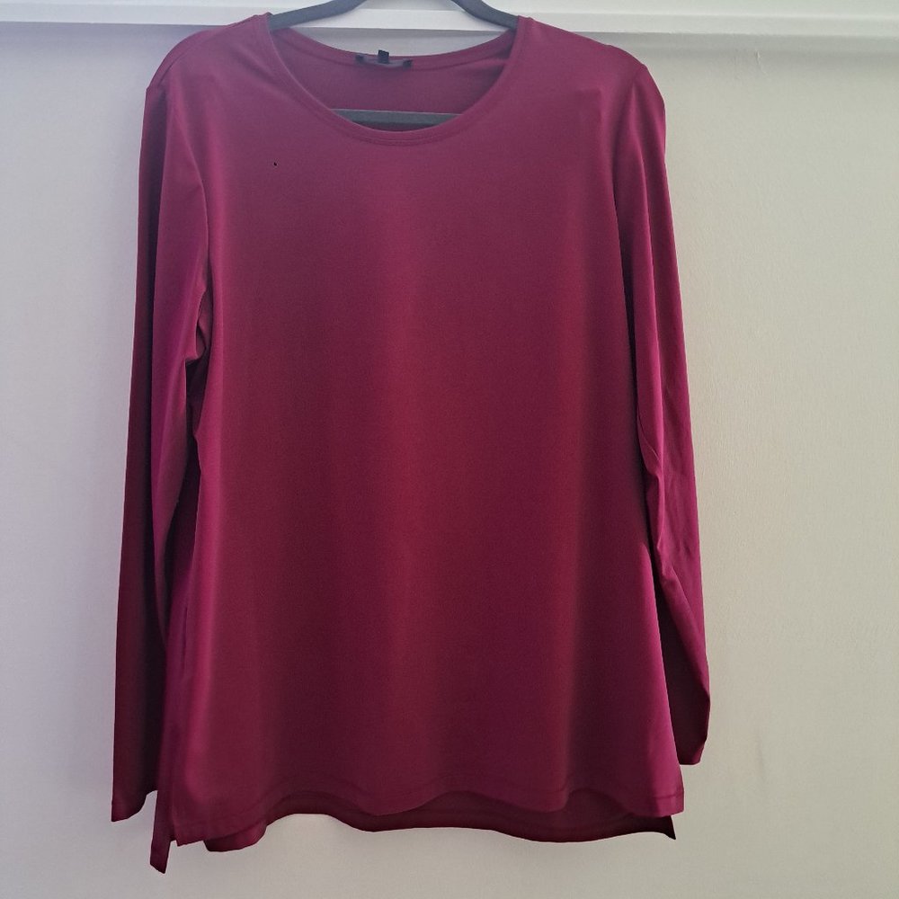 LAFAYETTE148 NEW YORK Burgundy Spandex LS Top
